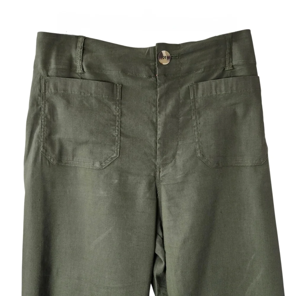 Anthropologie Maeve The Colette Crop Wide-Leg Pants Olive Green - Picture 5 of 14